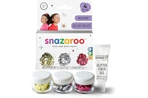 Snazaroo Bio Glitter, Purpurina Biodegradable Gruesa - Set 3 x Chunky + Gel Fijador