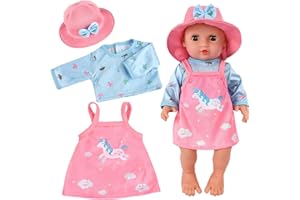 WEINIBAO Ropa para Muñecas, Ropa de Muñecas para New Born Baby Doll, Conjunto de Ropa de Muñeca Reborn Elástico, Ropa para Muñecos Bebé con Sombrero Manga Larga Faldas, Accesorios para Muñecas de 35–45 cm