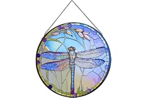 Payutou Hanging Stained Glass for Windows,20cm/7.87inch Dragonfly Hand-Painted Sun Catcher Garden Hangings Christmas Mother's Day, Valentine's Day Ornaments Festival Gift (C style)