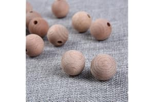 YIEUR 100 perline di legno di faggio naturale, 15 mm rotonde perline di legno con foro (15 mm)