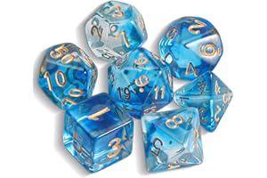 QMAY DND Dice Polyedrisches Würfel Set - 7 Stück für Dungeon und Dragons MTG RPG D&D D20, D12, D10, D%, D8, D6, D4 (Hellblau transluzent)
