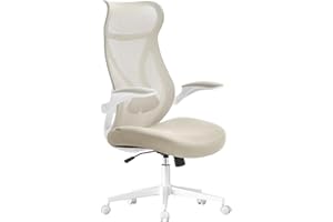 ‎SONGMICS SONGMICS Bürostuhl, Schreibtischstuhl, ergonomische Rückenlehne, höhenverstellbar, hochklappbare Armlehnen, Drehstuhl mit Kopfstütze, bis 150 kg belastbar, cappuccinobeige OBN088K01