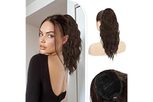 RUWISS Extension Queue de Cheval, Ponytail Cordon Ondulée Bouclée pour Usage Quotidien Parti, Postiche Cheveux Synthétiques Naturels pour Femmes 45cm, Brun Moyen