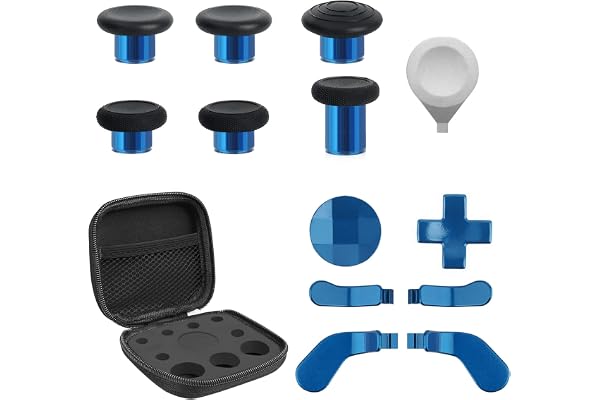 13 in 1 Metal Thumbsticks for Xbox Elite Controller Series 2 Accessories, Replacement Magnetic Buttons Kit Includes 6 Metal Plating Joysticks, 4 Paddles, 2 D-Pads, 1 Adjustment Tool (Blue)