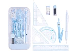 ANAJOY 8pcs Maths Set, Protractor And Compass Set, Plastic Math Geometry Tools, For Teachers, Students, Engineers To Draw Graphics(light blue)