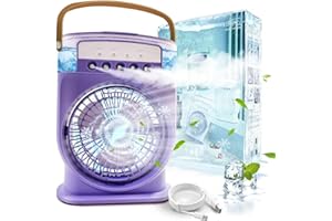 BSEICAL Portable Air Conditioner 4 In 1, Mini Air Conditioner Ice Water, Air Cooler with Mist, Air Conditioner Fan, Air Conditioning Fan Rechargeable Type-C 3 Speeds Cooling Fan with Timer Humidifier (Purple)