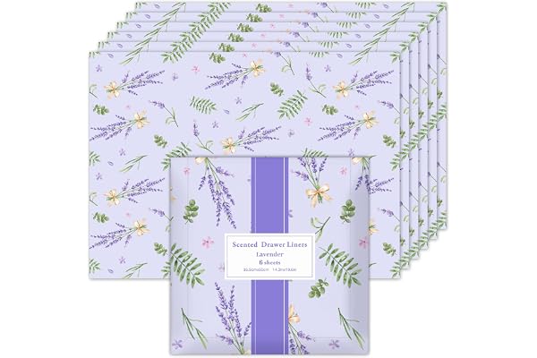 SCENTORINI Lavendel doftande lådfoder för byrå, 6 ark | 35 x 40 cm, icke-självhäftande lådhyllor för sovrumsbyrå, köksskåp, hemhylla garderob, skåp
