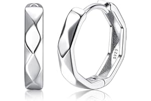 KRFY Creolen Silber 925 für Herren Damen Klein Leichter Ohrringe Creolen Rhombus Förmigen Schneiden Textur Hochglanzpoliertes Schwarzes Silber Ohrringe Herren Damen Innendurchmesser 15MM