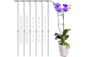 POTWPOT 6 Pack Plant Support Stakes, Two Sizes(12 or 24 Inch) Adjustable Single Stem Plant Support Stakes, Garden Plant Sticks Support with 30 Orchid Clips for Peonies Tomatos Rose Plant Climbing