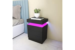 HaodaCulture Mesita de noche con 3 cajones y 16 colores luces LED, mueble de almacenamiento, mesa de noche, mesita de noche, brillante, cómoda de noche para dormitorio (estilo 5)