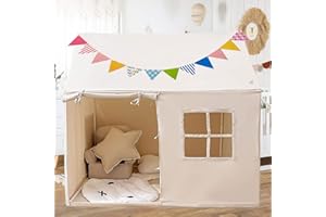 SMGBWAY Kinderzelt, Spielhaus Kinder Indoor,Spielzelt für Drinnen, Weicher Stoff,Kinder Bettzelt, Kinderspielzelt, Prinzessin Zelt mit Fenstern,Wimpelkette, Kinderspielhaus für Jungen Mädchen 3-13 Jahre