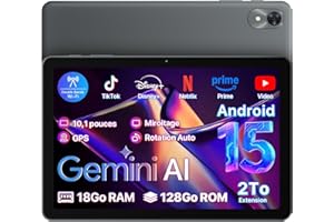 OYEFIT Tablette Android 15 10 Pouces avec Gemini AI, 18Go+128 Go(Extensible à 2 to) Tablette Tactile, Processeur 2.0 GHz, 5G WiFi 6 Tablet, Écran IPS HD 1280x800, 5000 mAh, Radio FM/GPS/Bluetooth
