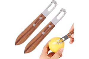 Lyreh 2pcs Zesteurs de Citron, 14x2cm Acier Inoxydable Bois Éplucheurs d'Agrumes sans Effort Pratique Éplucheur Zeste pour Pomelo Citron Vert Pamplemousse Orange