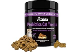 VITABIA Probiotics for Cats with Lysine, Omega 3 Fish Oil & Vitamins | Cat Treats for Itchy Skin, Allergies and Flea Treatment | Digestive Health & Immune Support | Cat Food Supplements (80 Count)