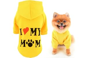 SMALLLEE_LUCKY_STORE Dog Hoodie for Small Dog Pet Pullover Sweatshirt with Letter I Love My Mom and Leash Hole, Soft Spring Fall Sweater Chihuahua Yorkie Cat Apparel, Yellow, M