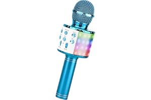 ShinePick Kabelloses Karaoke-Mikrofon, Bluetooth, mit 5 W, Lautsprecher, tragbares Mikrofon für Kinder/Erwachsene, kompatibel mit Android/iOS/PC/Smartphone (blau)