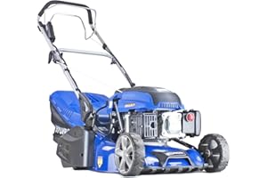 Hyundai 17"/43cm 139cc Electric-start Self-propelled Petrol Roller Lawnmower, 5 Adjustable Cutting Heights, 45l Grass Collector Bag, Foldable Handles, 3 Year Warranty