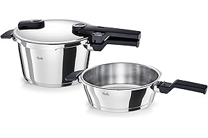 Fissler Vitaquick Premium, Set di Pentole A Pressione, 3 Pezzi 1 Pentola A Pressione da 4.5 L, 1 Padella A Pressione da 2.5 L, Diametro 22 cm, Compatibile Induzione