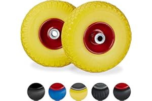 relaxdays 2 Ruote per Carrello Standard, in Gomma Antipanne, 3.00-4", ASSE 20mm, Max.150 kg, 260x85 mm, Giallo-Rosso
