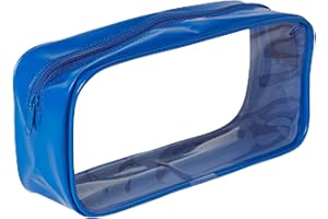 Soul Projekt Estuche Escolar Transparente para Estudiantes, Grande Azul, Exámenes, Estuche Organizador para Viaje de Maquillaje para Mujeres, Neceser Portátil Impermeable, Bolsa de Maquillaje de PVC