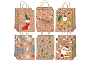 NMKL Christmas G-ift Bags Kraft Christmas Bags for Presents Christma Paper Bags with Handle 12 pcs Xmas Gift Bags for Christmes Party Gift