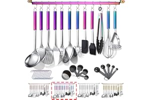Berglander Juego de Utensilios de Cocina Rainbow 38 Piezas de Acero Inoxidable con Soporte para Utensilios y Ganchos para Colgar, Aptos para lavavajillas