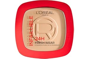L'OREAL PARIS L'Oréal Paris Polvos Compactos Mate Infalible 24H, Larga Duración, Cobertura Media-Alta, Resistente al Agua, Fórmula No Comedogénica, Tono: 140 Neutral, 50 g