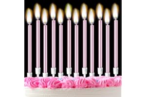 MOSTFUN 12PCS Birthday Candles with Real Flames Party Supplies for Cakes Sparkler Candles for Birthday Dinner Party (Rose Gold)