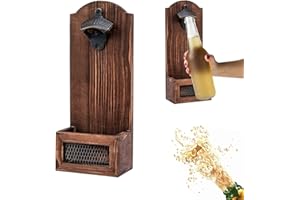 AKOFIC Décapsuleur Mural, Ouvre-Bouteilles en Bois Vintage avec Cap Catcher, Montage Mural Décapsuleur Bière pour la Cuisine Bar Jardin Maison Patio Restaurant l'intérieur et l'extérieur