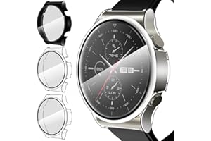 ivoler 3 sztuki etui z twardego poliwęglanu ze szklaną ochroną wyświetlacza do Huawei Watch GT 2 Pro, pełne pokrycie, ultracienkie, odporne na zarysowania, 2 przezroczyste + 1 czarne