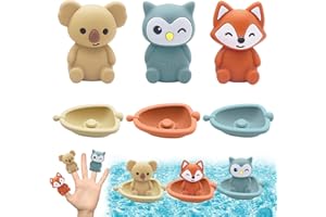 ZYLUNIY Set Giocattoli da Bagno Animali, 3 Pezzi Giocattoli da Bagnetto per Bambini, con Barchine Galleggianti e Pupazzi di Dito, Giochi Vasca da Bagno Bambini per Bagno, Piscina, Spiaggia