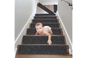 SMGBWAY 15PCS Alfombra Antideslizante para escaleras, Interior Alfombrillas de Escalera para Peldaños Autoadhesiva Amortigua Sonidos Protección, Pisadas Antideslizantes para Niños, Ancianos, Animales 76x20cm