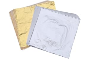 SHAPPY 200 Blätter Imitation Blattgold Gold Blatt und Silber Blatt für Kunst, Vergoldung Handwerk, Dekoration, 14 x 14 cm