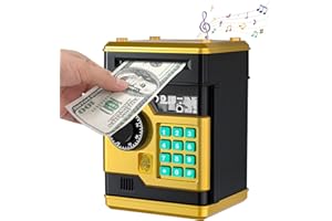 Joollurm Money Bank for Kids,Electronic Money Boxes,Piggy Bank Upgraded ATM for Kids, Cash Coin Saving Box with Password for Boys Girls, Best Gift For Birthday Children's Day (Black Gold）