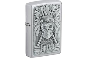 ‎ZIPPO Zippo Feuerzeug Satin Finish Emblem Indian Skull 2007659 Totenkopf Indisch