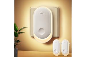 Tyreses Luz Nocturna, [2 piezas], con Sensor Crepuscular, Brillo Continuamente Ajustable y 3 Modos, Blanco Cálido, Luz Apto Para Habitación Infantil, Pasillo, Escalera, Cocina