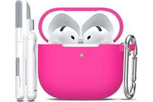 R-fun Custodia compatibile con Airpods 4th con kit di pulizia, custodia morbida in silicone con portachiavi, copertura protettiva completa compatibile con gli ultimi Airpods 4th di Apple,Rosa rosa