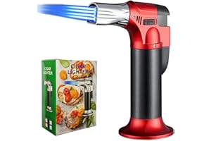 DBZQSCW Butane Torch Lighter,Refillable Blow Torch Kitchen Cooking Torch with Safety Lock Adjustable Flame for Creme Brulee BBQ Baking—Butane Gas Not Included (Red)
