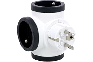 LEGRAND - Obrotowa potrójna wtyczka zasilająca - 3 boczne gniazda w kształcie litery T z uziemieniem - Wbudowane zabezpieczenie przed dziećmi - biała i ciemnoszara