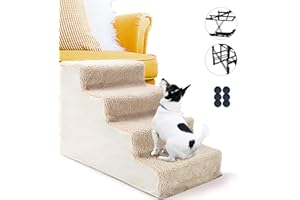 Masthome Dog Steps for Bed, 4-Step Dog Stairs for High Bed Sofa with Non-slip Plush Cover, Pet Ramp Stairs for Dogs & Cats - Send 6pc Non-slip Stickers