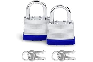 Aila Keyed Padlocks, Padlocks Outdoor Weatherproof 2Pcs Heavy Duty Shackle Padlocks with Keys Long Shackle Pad Lock for Outdoor Garden Shed Garage Fence Storage Units, Blue