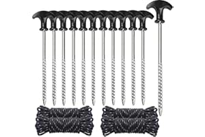 HUBATTERIK Zelt Heringe 12 Zeltheringe Erdnägel Camping Schraubheringe Zeltschnur für Harte Böden Garten, Camping, Angeln und Zelten Harte Böden Heringe Stark Zeltheringe zum Schrauben Sandheringe 2025 (12Stück)