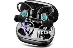 Poounur Cuffie Bluetooth Sport, 2024 Auricolari Bluetooth 5.3 Senza Fili con 4 Mic, 50 Ore Stereo Cuffie Wireless, IP7 Impermeabili Cuffiette Wireless, Auricolare con Ricarica Rapida USB-C, Nero