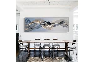 BHTMOI Quadro su tela astratto grigio oro nastro nero dipinto su tela lungo poster di grandi dimensioni per soggiorno moderno arredamento camera da letto 50x150 cm (20x59 pollici) senza cornice