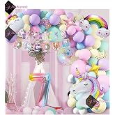 Bkmc Unicorn Themed Happy Birthday Macaron Balloon Birthday Party Celebration Set with 7 Year Old Character bmcNM348