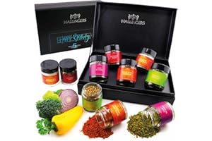 ‎HALLINGERS GENUSS MANUFAKTUR Hallingers Happy Birthday - Spice Gift Set Handmade, 5 Spices from Around the World (Set) - Gift in Summer & as a Perfect Barbecue Gift | Birthday Congratulations New Home Anniversary Congratulations