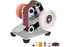 VICTOOL Levigatrice a Nastro Elettrica, lucidatrice Regolabile a 7 livelli, con 10 Nastri Abrasivi da 330x30 mm (P120/320/600/800/1000), Disco Abrasivo, Disco lucidante, Foglio lucidante e Punta da trapano