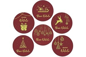 BETESSIN 120pz 4cm Etichette Adesive Natale Rotondi Adesivi Natalizi Chiudipacco Regalo Adesivi Rossi Oro Scrapbooking Buon Natale Renne Pacchetti Sacchetti Fai da Te Stickers Festa Natale