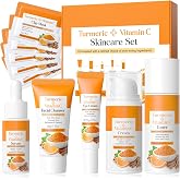 Facial Skincare Kit with Turmeric and Vitamin C, Gift Set for Women with Cleanser, Toner, Serum, Eye Contour, Moisturizing Cr