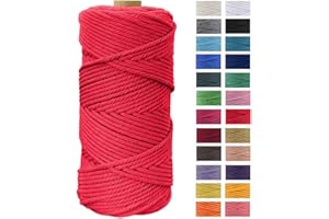 Macrame Cord 4mm x 109 Yards, JeogYong Thick Natural Cotton Cord Yarn Thread, 4-Strand Twisted Spool Twine String Cotton Rope for DIY Crafts, Wall Hangings, Plant Hangers, Home Decorations (Red)
